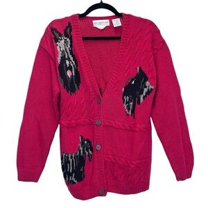 The Eagles Eye Rare Scottie Dog Button-Up Cardigan Small Hand Knit
